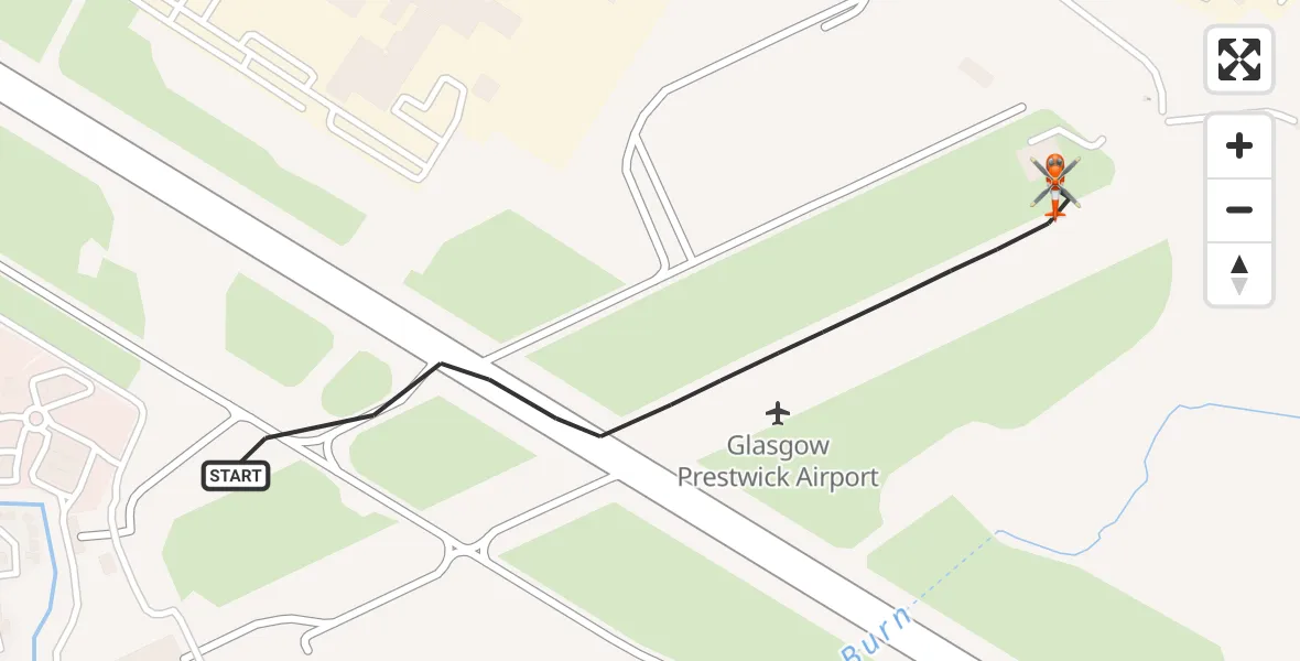 Flight route map: Coastguard Helicopter to Glasgow Prestwick Airport, Glasgow Prestwick Airport
