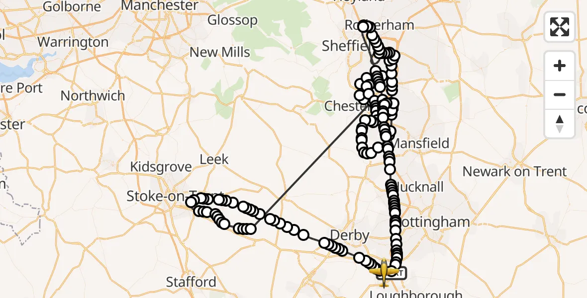 Flight route map: Police Aircraft to East Midlands Airport, East Midlands Airport