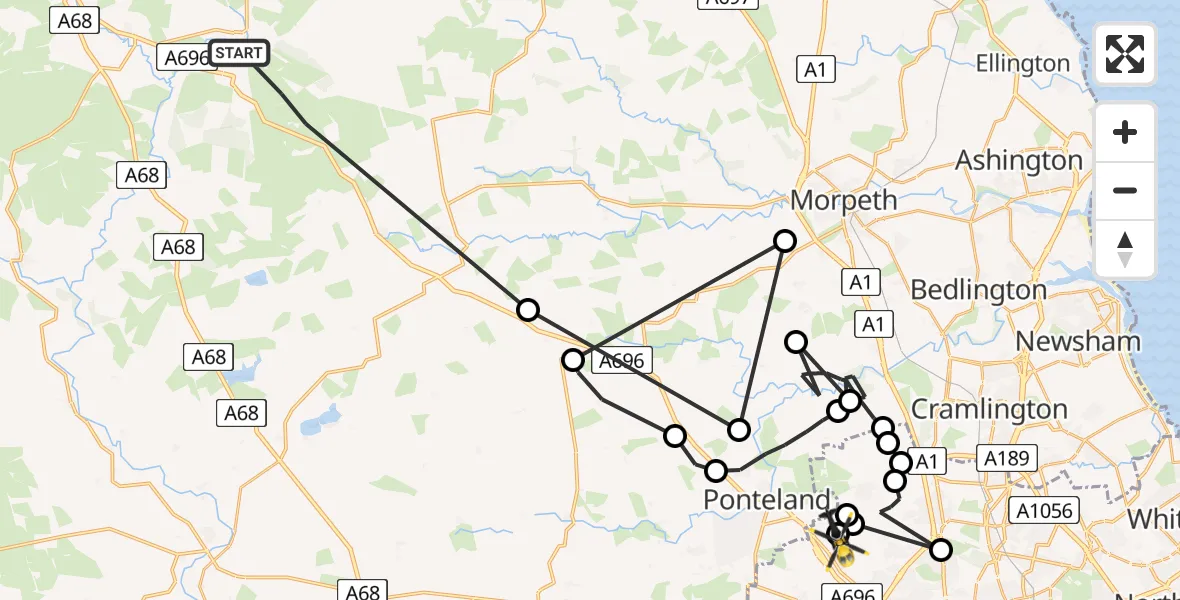 Flight route map: Police Helicopter to Newcastle International Airport, Newcastle International Airport