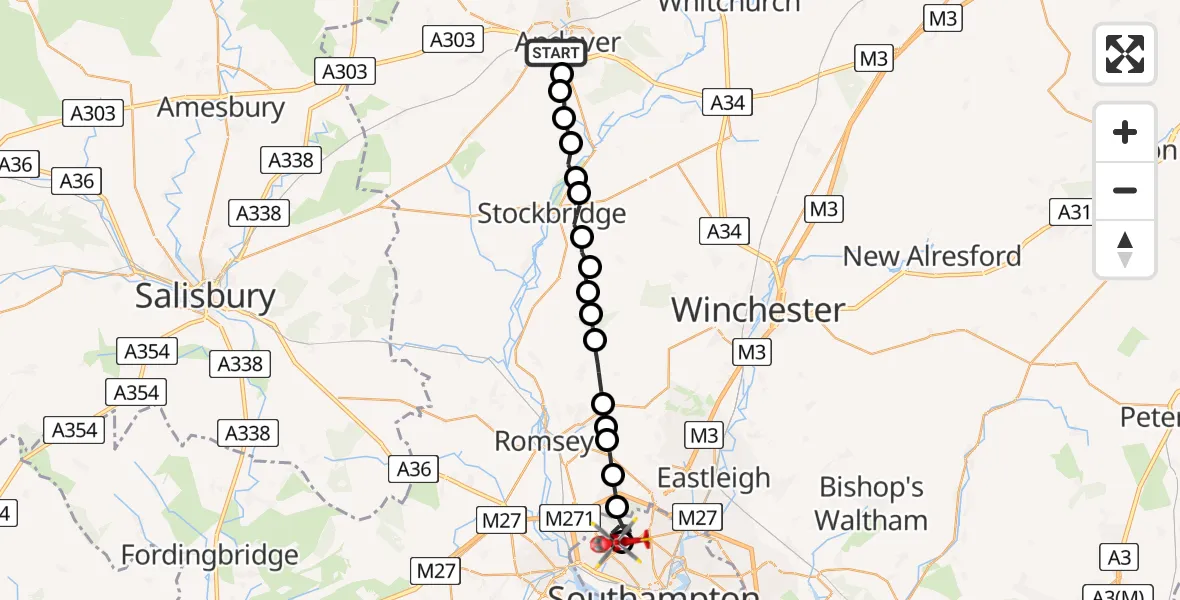 Routekaart van de vlucht: Air Ambulance Helicopter to University Hospital Southampton, Arnheim Road