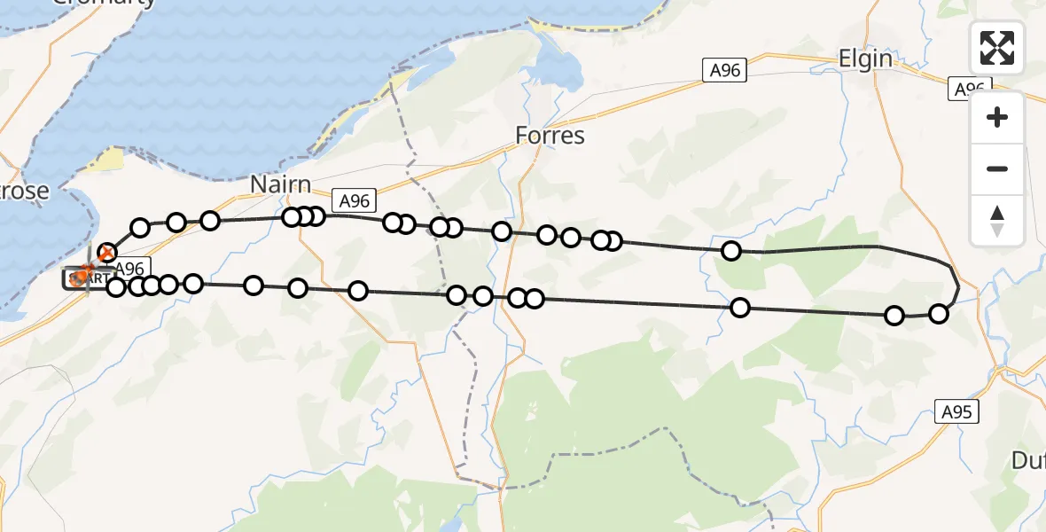 Flight route map: Coastguard Helicopter to Inverness Airport, Inverness Airport
