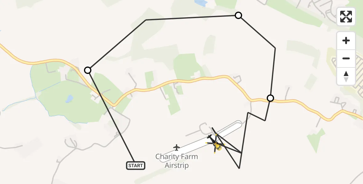 Flight route map: Police Helicopter to Baxterley CP, Main Road