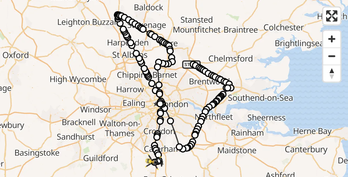Flight route map: Police Helicopter to Redhill Aerodrome, Redhill Aerodrome