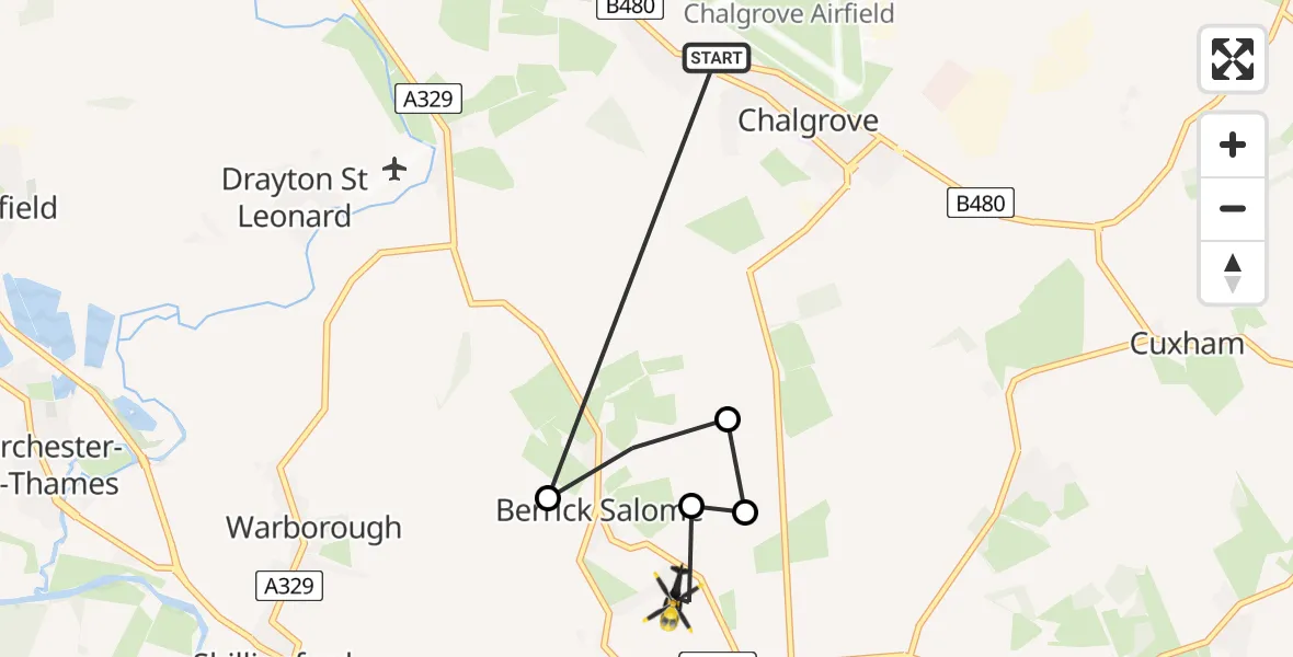 Flight route map: Police Helicopter to Berrick Salome, Chapel Lane