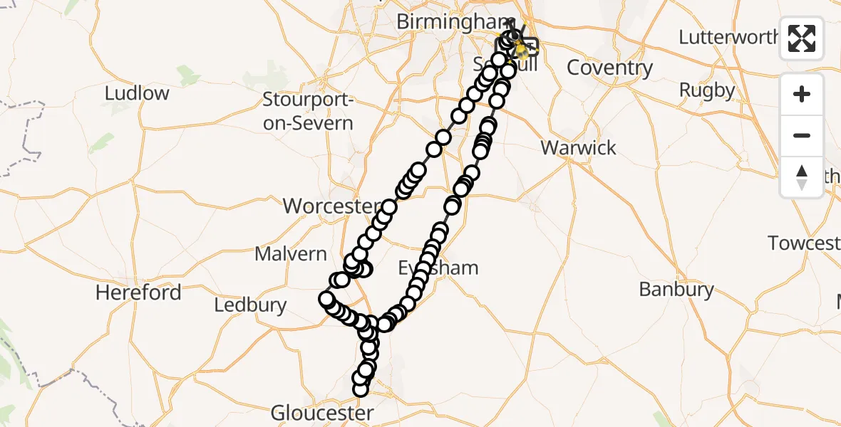 Flight route map: Police Helicopter to Birmingham Airport, Birmingham Airport