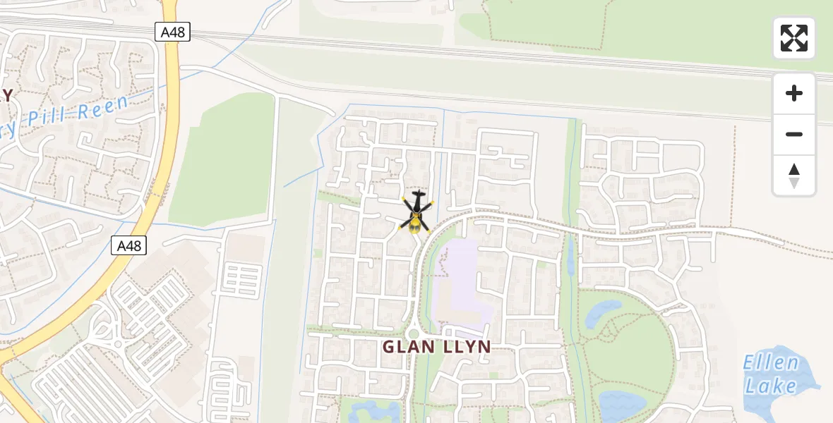 Routekaart van de vlucht: Police Helicopter to Newport, Cementite Grove