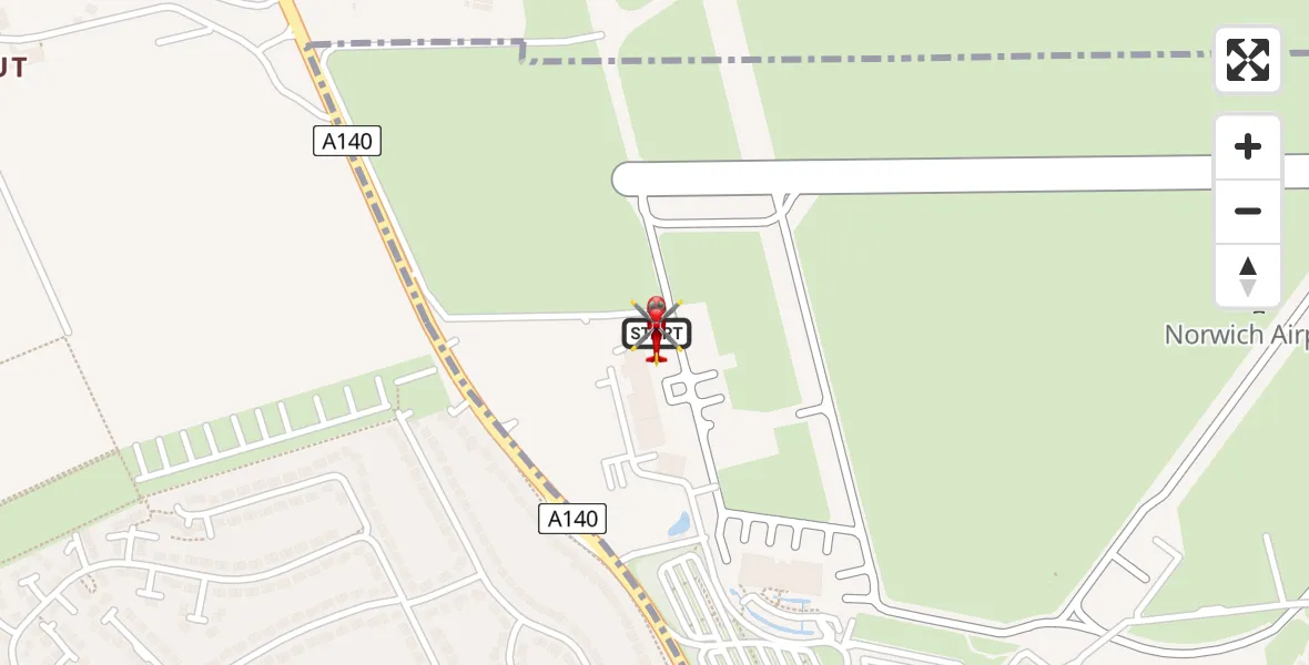 Flight route map: Air Ambulance Helicopter to Norwich Airport, Norwich Airport