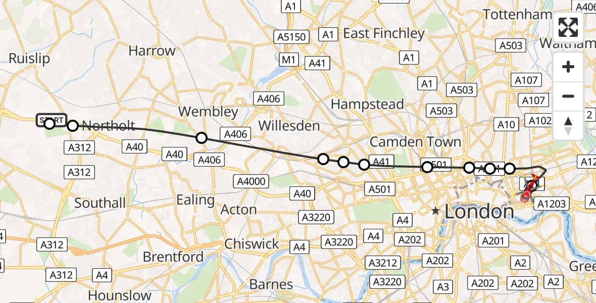 Flight route map: Air Ambulance Helicopter to Royal London Hospital, Royal London Hospital