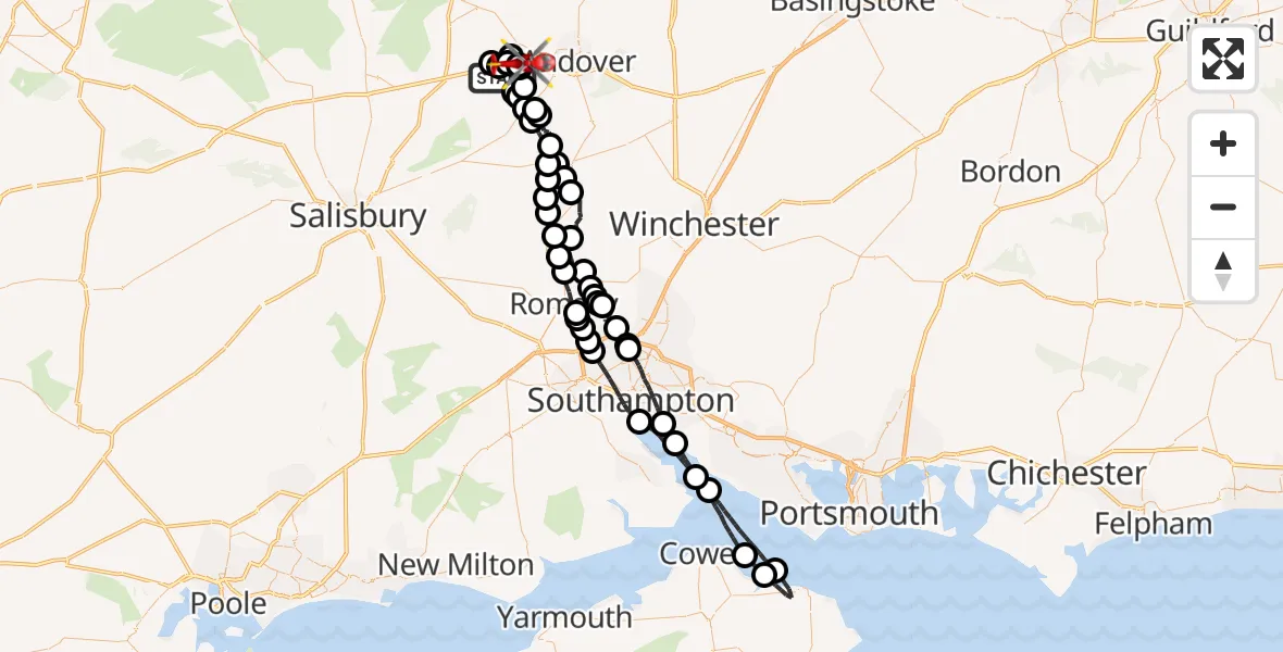 Flight route map: Air Ambulance Helicopter to Monxton, Sarson Lane