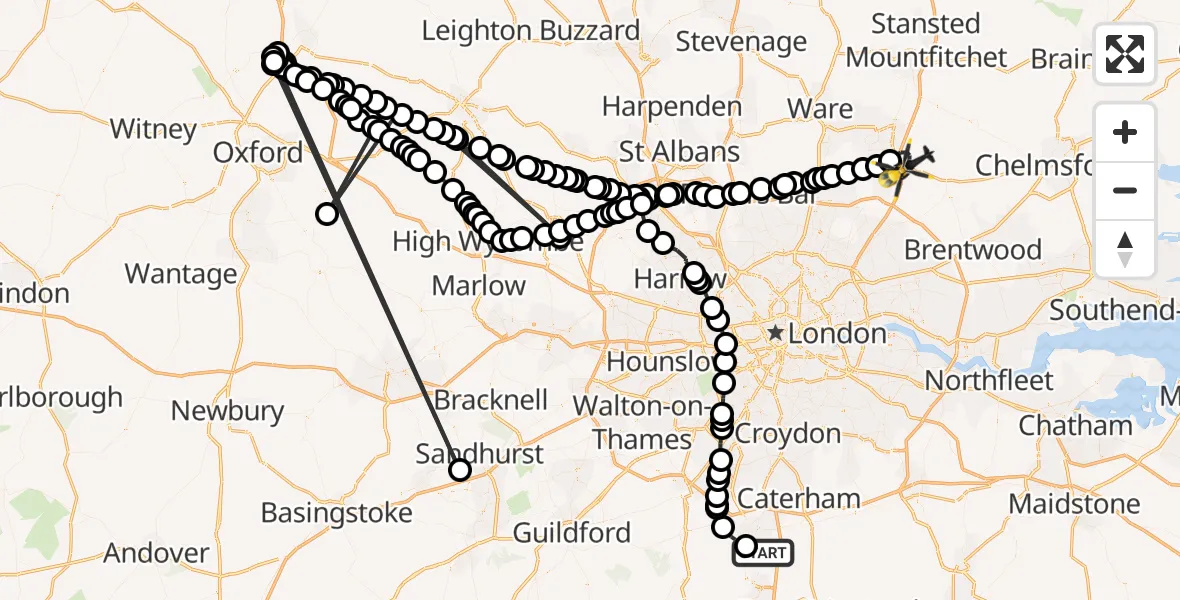 Flight route map: Police Helicopter to North Weald Bassett, Delved Bridge