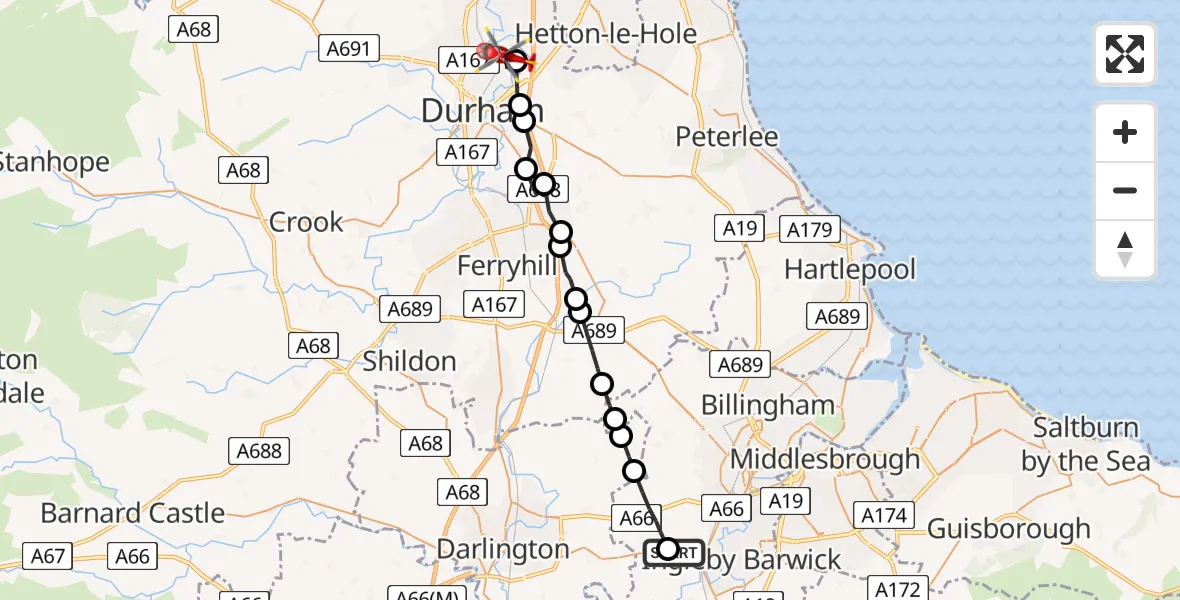 Flight route map: Air Ambulance Helicopter to Framwellgate Moor, Framwellgate Moor