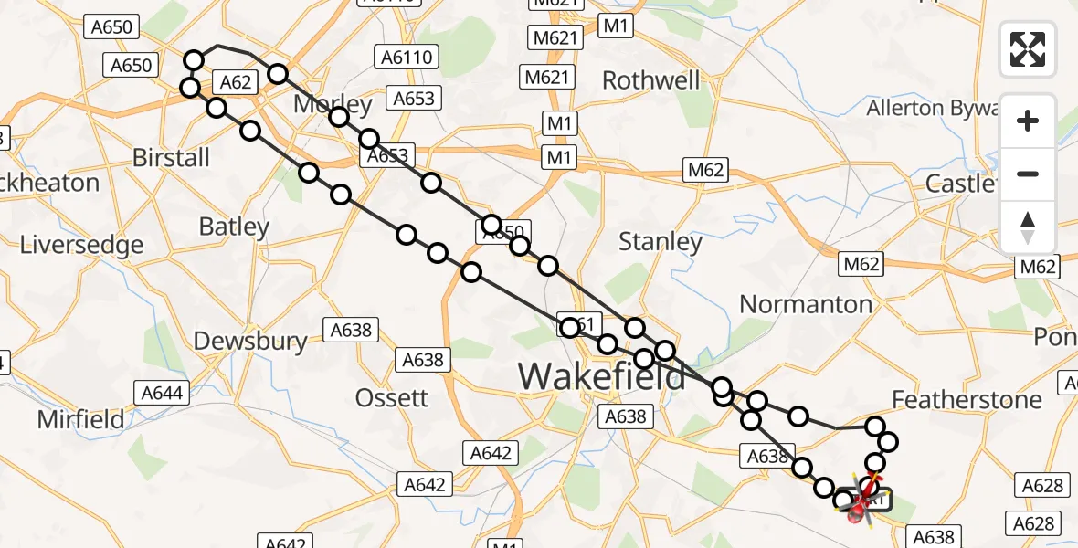Flight route map: Air Ambulance Helicopter to YAA Nostell Helicopter Port, YAA Nostell Helicopter Port