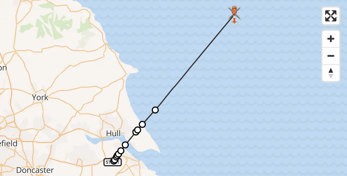 Flight route map: Coastguard Helicopter to North Sea, North Sea