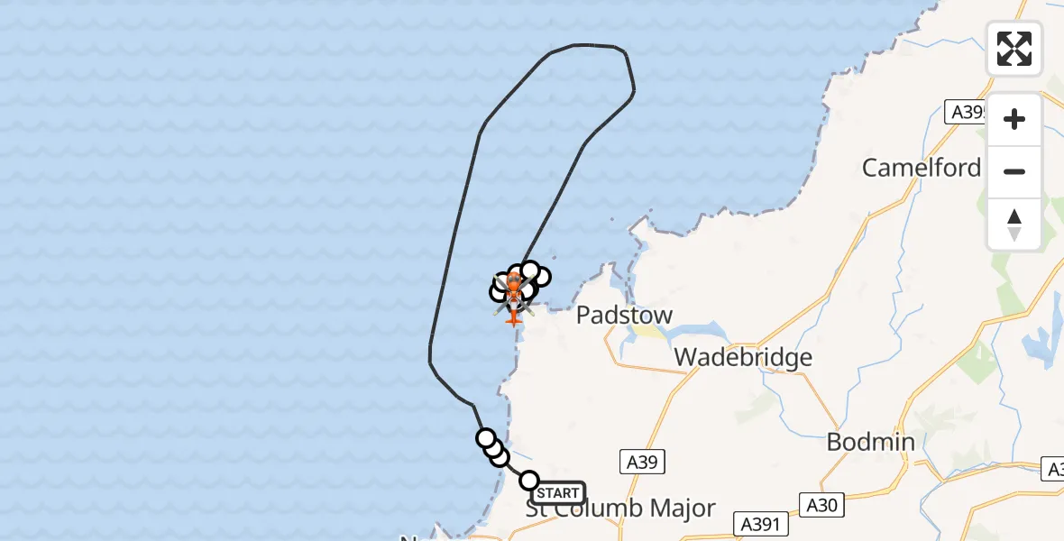 Flight route map: Coastguard Helicopter to St. Merryn, St. Merryn