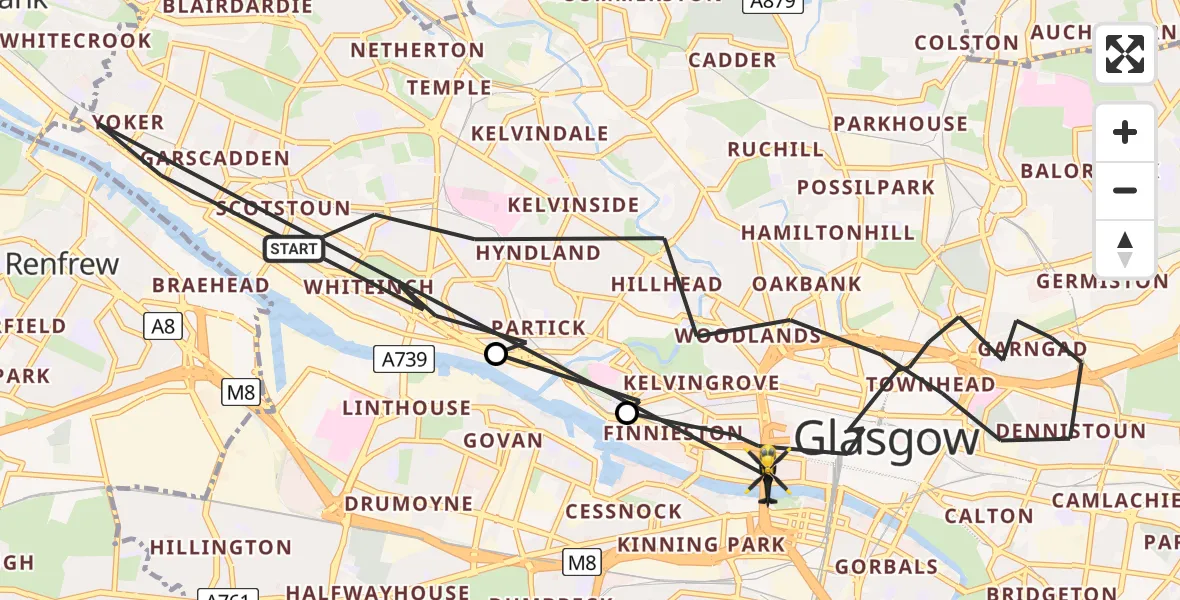Flight route map: Police Helicopter to Glasgow, M8