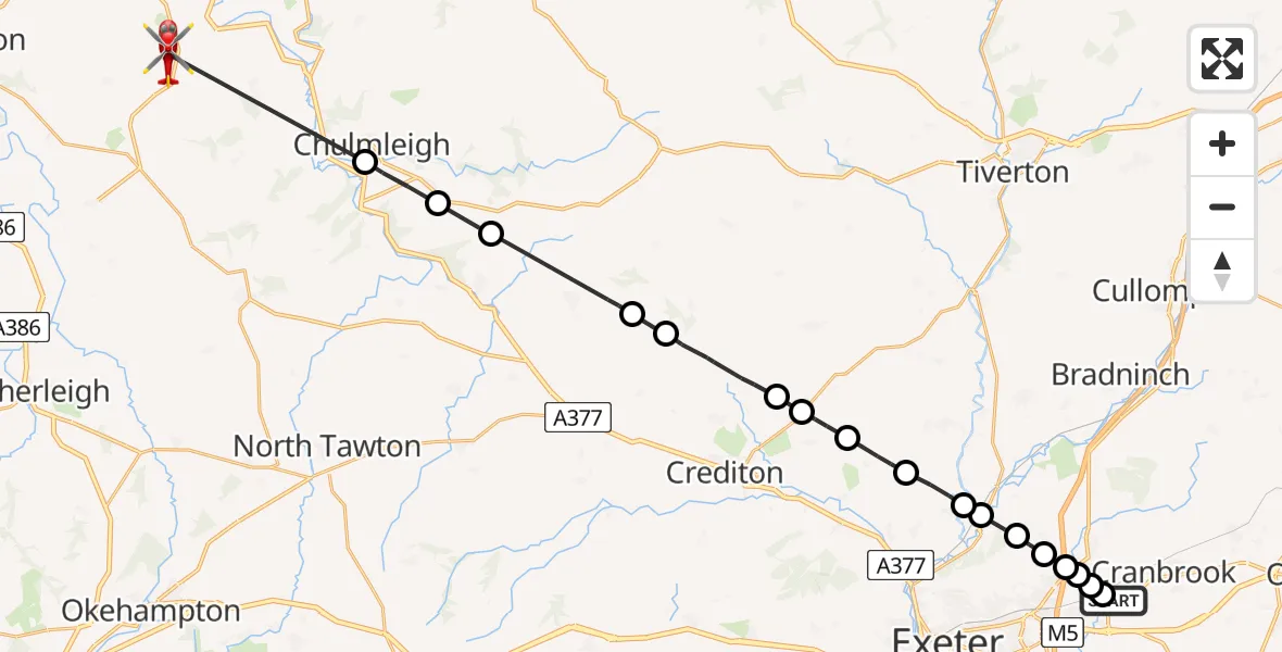 Routekaart van de vlucht: Air Ambulance Helicopter to North Devon, North Devon