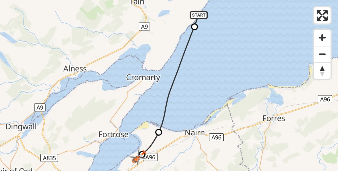 Flight route map: Coastguard Helicopter to Inverness Airport, Inverness Airport