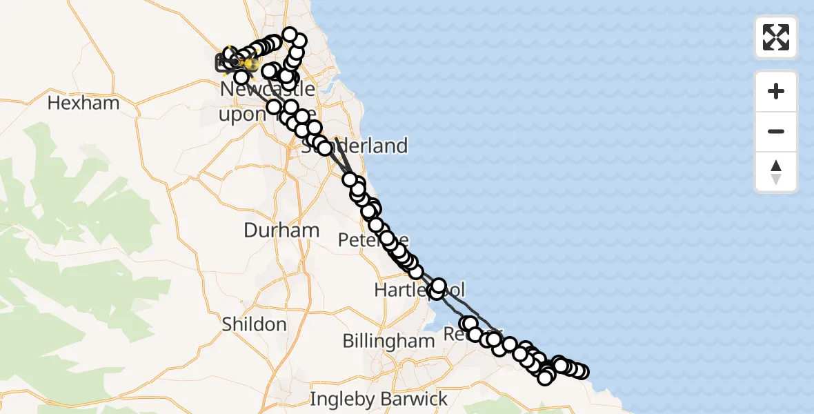 Flight route map: Police Helicopter to Newcastle upon Tyne, Newcastle upon Tyne