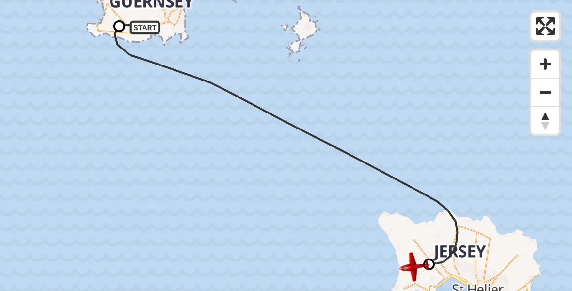 Flight route map: Air Ambulance Aircraft to Jersey Airport, Jersey Airport