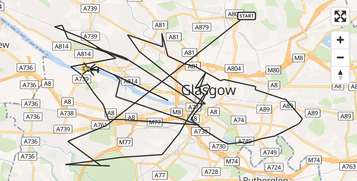 Flight route map: Police Helicopter to Glasgow, South Street