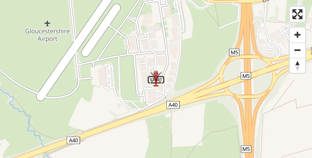 Flight route map: Air Ambulance Helicopter to Churchdown, A40