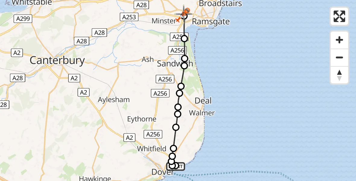 Flight route map: Coastguard Helicopter to Manston Airport, Manston Airport