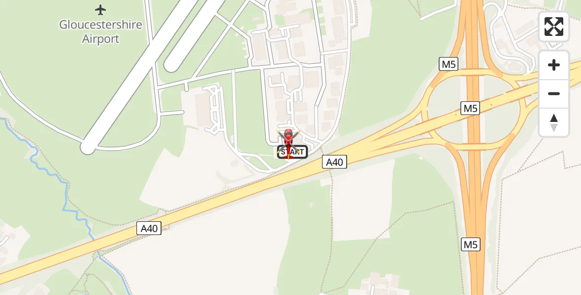 Flight route map: Air Ambulance Helicopter to Churchdown, A40