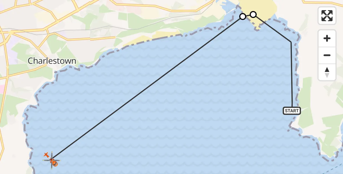 Flight route map: Coastguard Helicopter to St. Austell Bay, St. Austell Bay