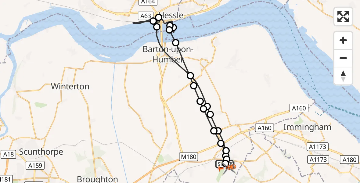 Flight route map: Coastguard Helicopter to Humberside Airport, Humberside Airport