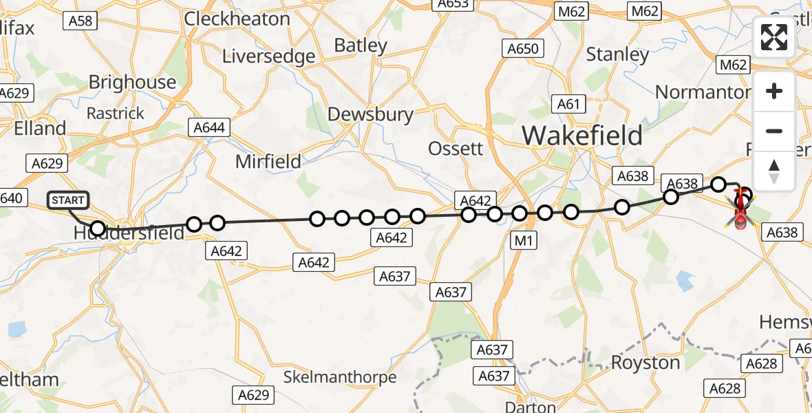 Flight route map: Air Ambulance Helicopter to YAA Nostell Helicopter Port, YAA Nostell Helicopter Port