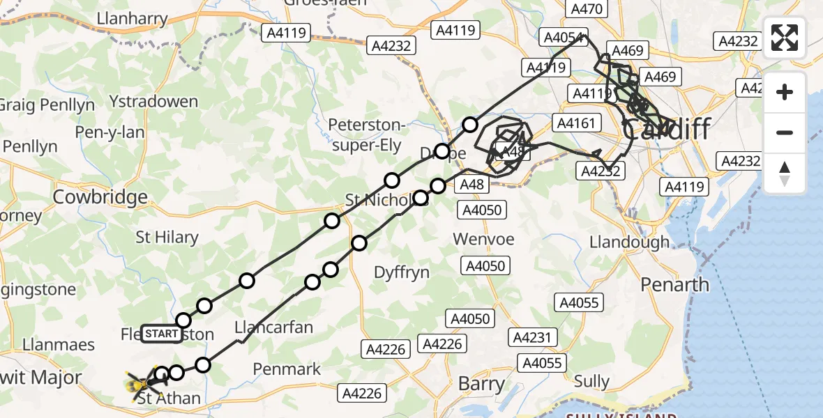 Flight route map: Police Helicopter to MOD St Athan, MOD St Athan