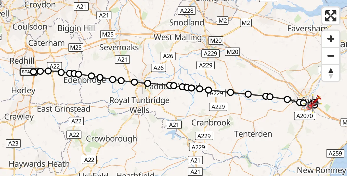 Routekaart van de vlucht: Air Ambulance Helicopter to Sevington, Kennington Road