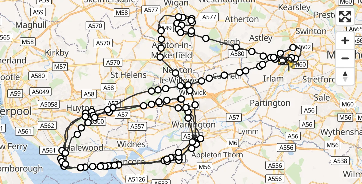 Flight route map: Police Helicopter to Manchester Barton Aerodrome, Manchester Barton Aerodrome