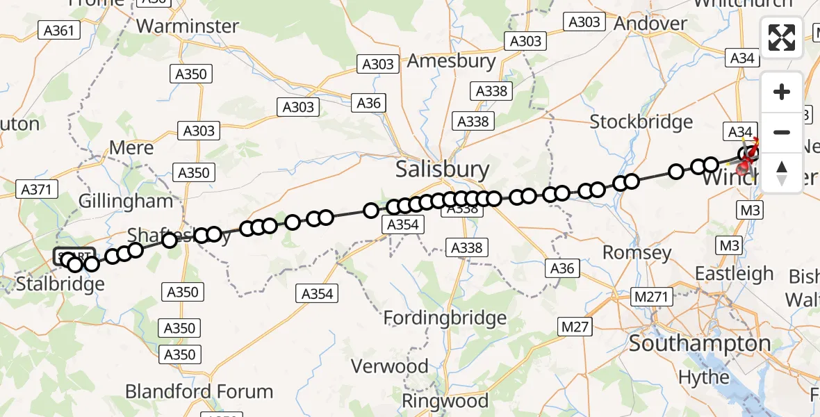 Flight route map: Air Ambulance Helicopter to Littleton, East Woodhay Road