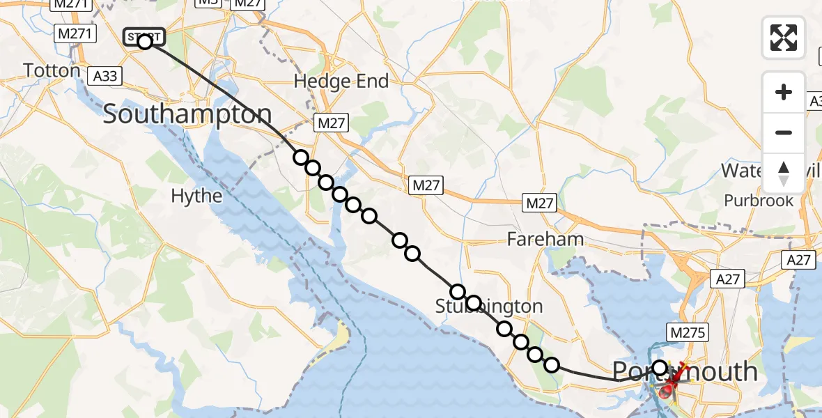 Flight route map: Air Ambulance Helicopter to Portsmouth, Pembroke Road