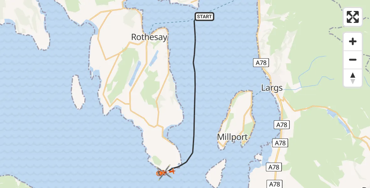 Flight route map: Coastguard Helicopter to Inner Seas, Inner Seas