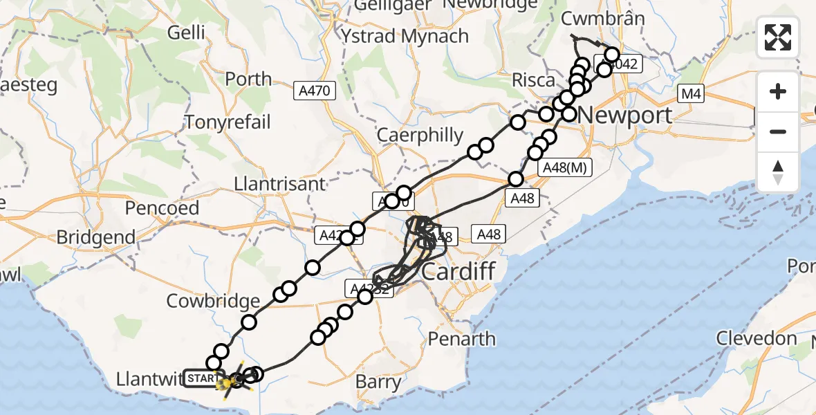 Flight route map: Police Helicopter to MOD St Athan, MOD St Athan
