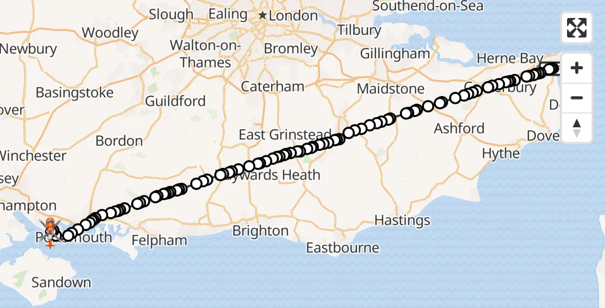Flight route map: Coastguard Helicopter to Solent Airport, Solent Airport