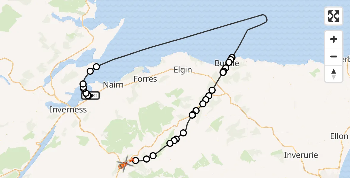 Flight route map: Coastguard Helicopter to Boat of Garten, Craigie Avenue