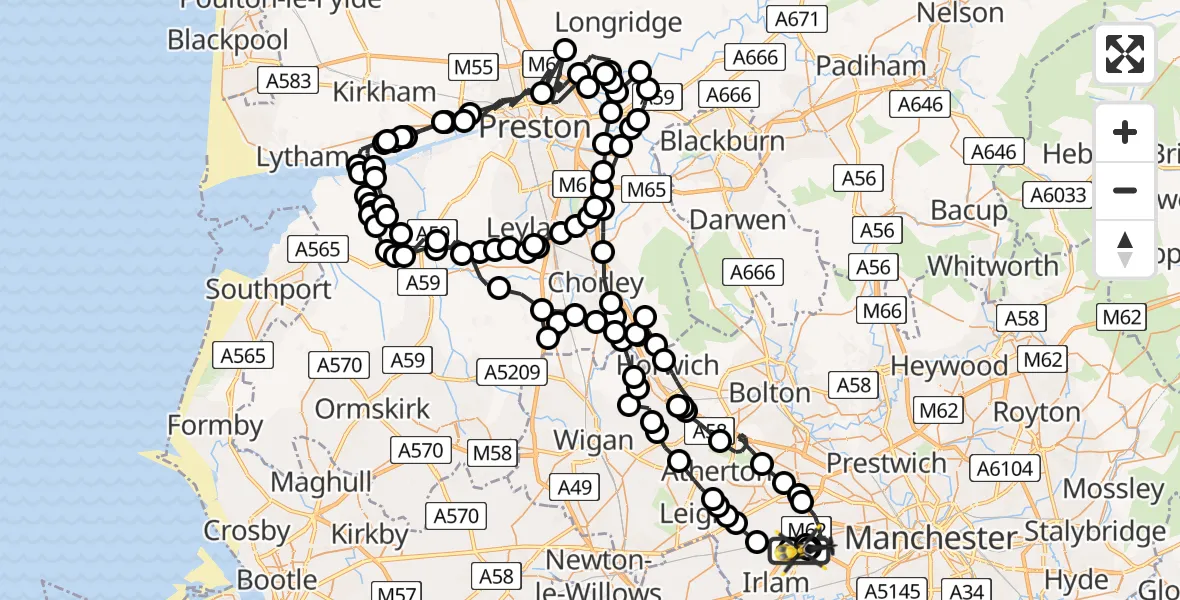 Flight route map: Police Helicopter to Manchester Barton Aerodrome, Manchester Barton Aerodrome