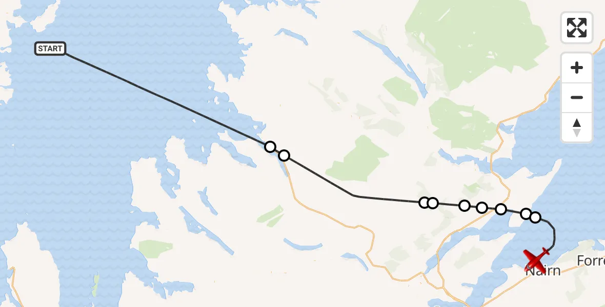 Flight route map: Air Ambulance Aircraft to North Sea, North Sea