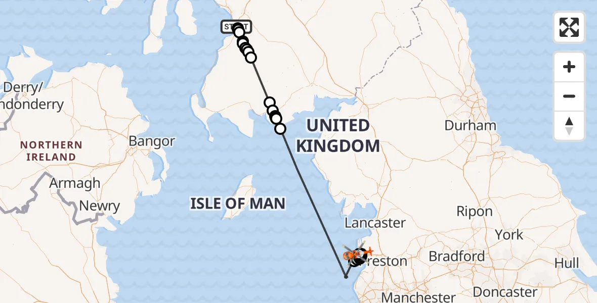 Flight route map: Coastguard Helicopter to Blackpool, Blackpool