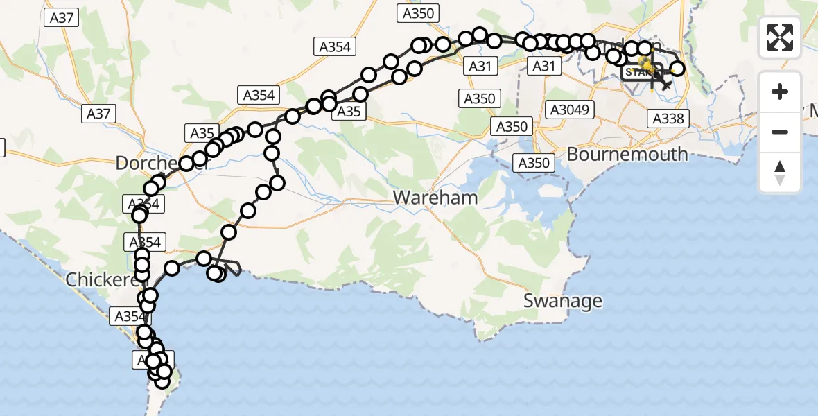 Flight route map: Police Helicopter to Bournemouth Airport, Bournemouth Airport