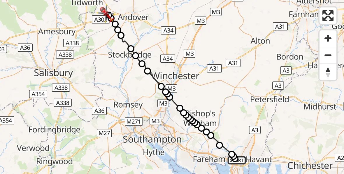 Flight route map: Air Ambulance Helicopter to Fyfield, Fyfield