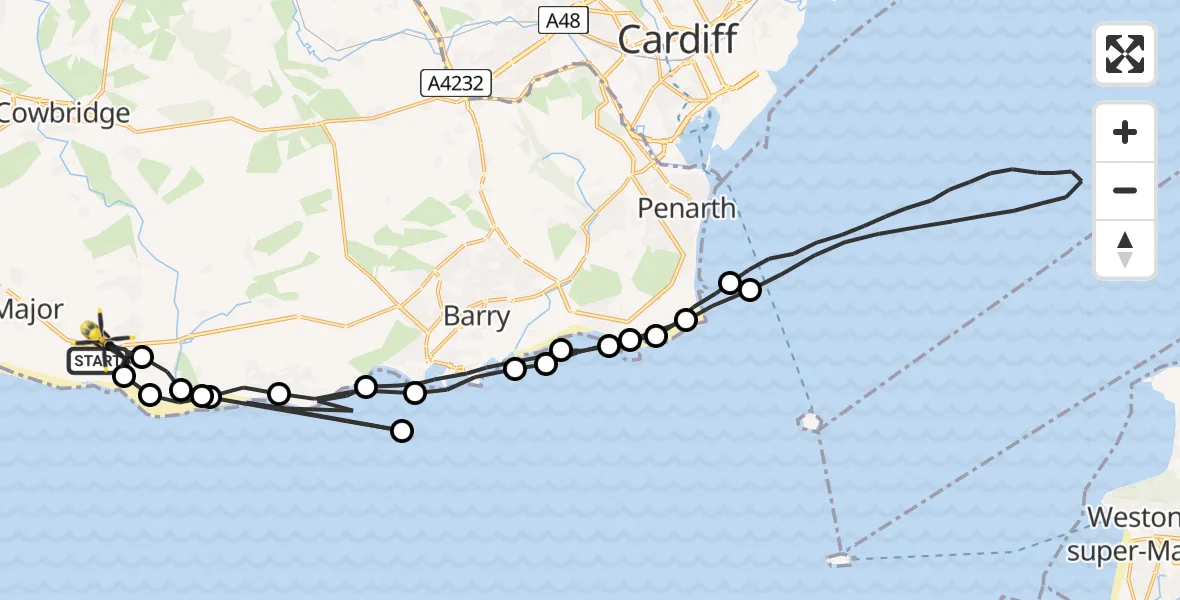Flight route map: Police Helicopter to MOD St Athan, MOD St Athan