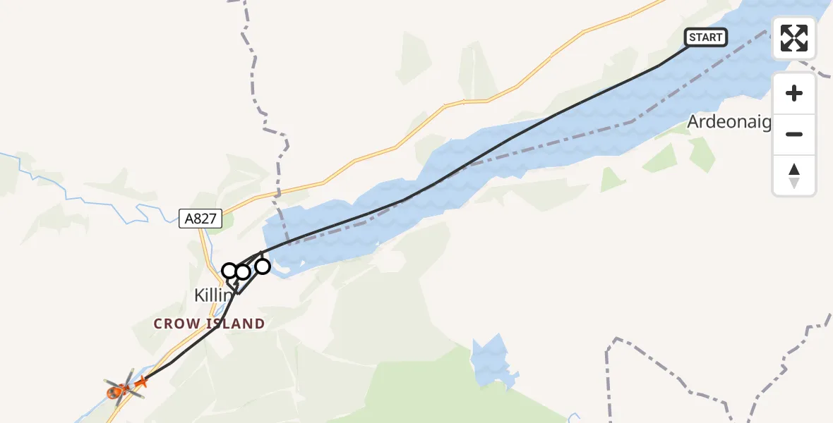 Routekaart van de vlucht: Coastguard Helicopter to Killin, Auchlyne Road