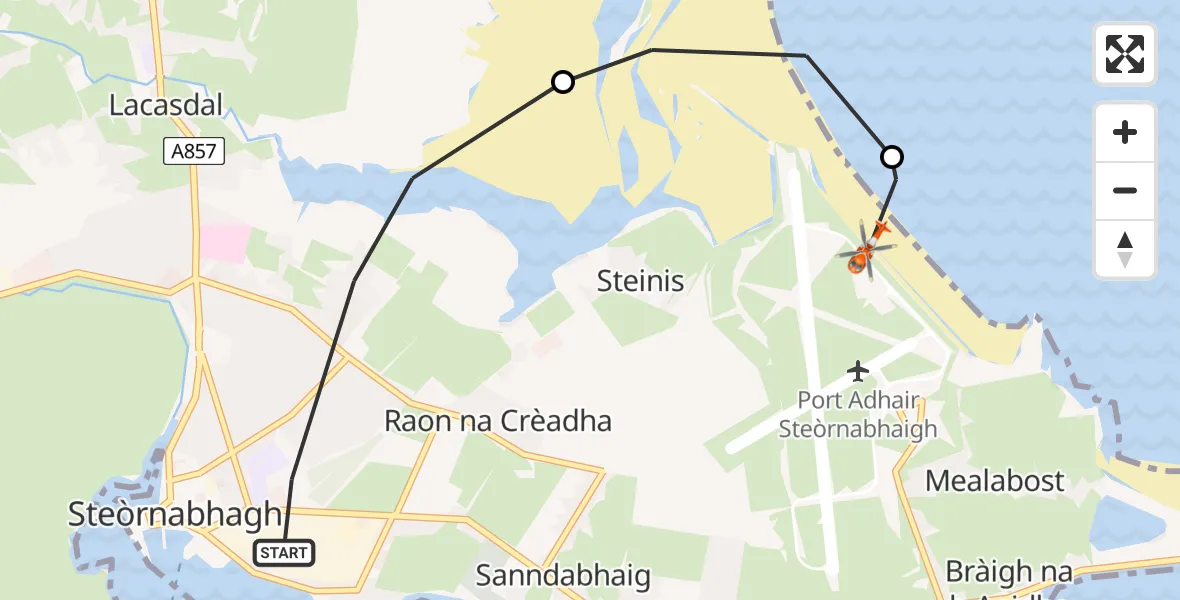 Flight route map: Coastguard Helicopter to Mealabost, Mealabost