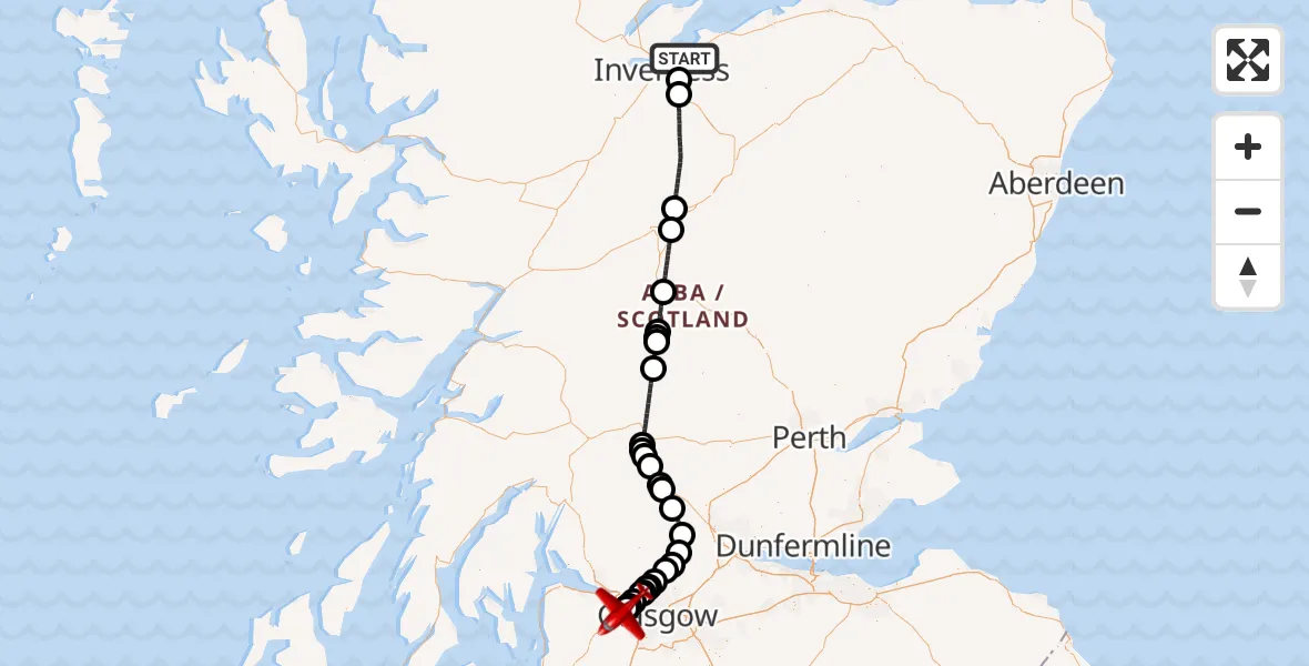 Flight route map: Air Ambulance Aircraft to Glasgow Airport, Glasgow Airport