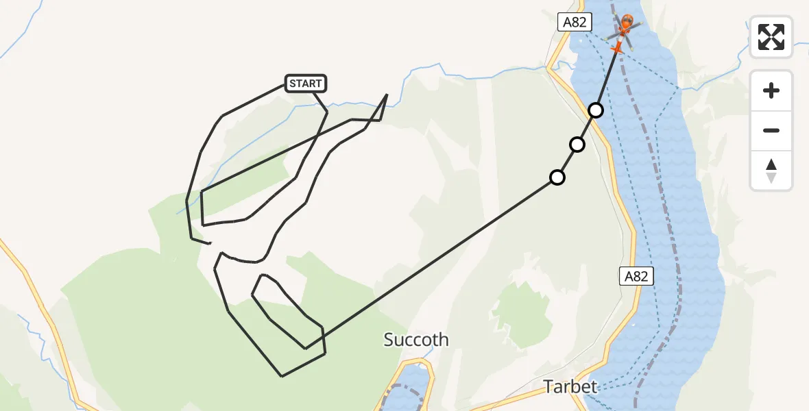 Flight route map: Coastguard Helicopter to Loch Lomond, Loch Lomond