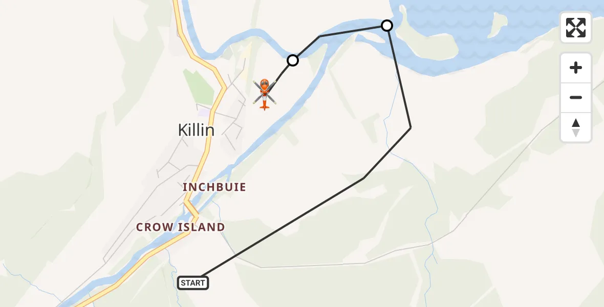 Flight route map: Coastguard Helicopter to Killin, Lyon Road